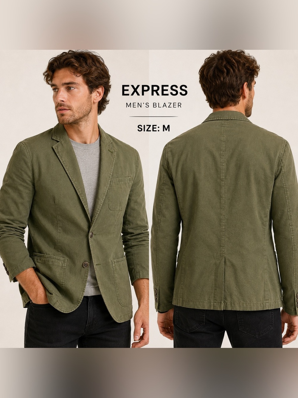 Express Men’s Olive Green Casual Blazer Jacket Size M Utility Workwear